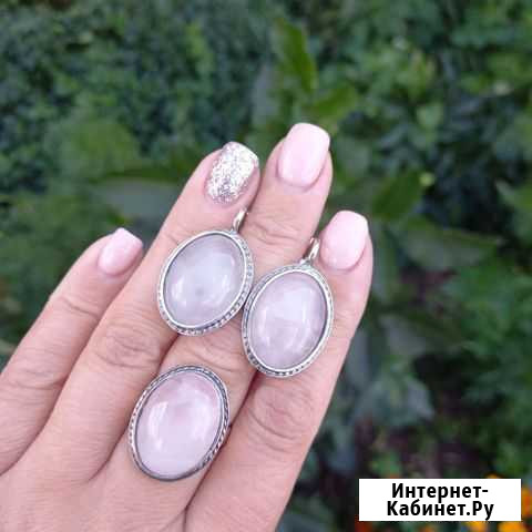 Серебряный комплект с розовым кварцем Уфа - изображение 1