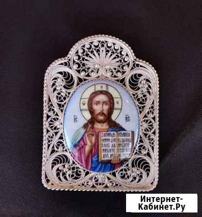 Икона Иисус Христос Богородица Финифть Серебро Борисоглебский - изображение 1