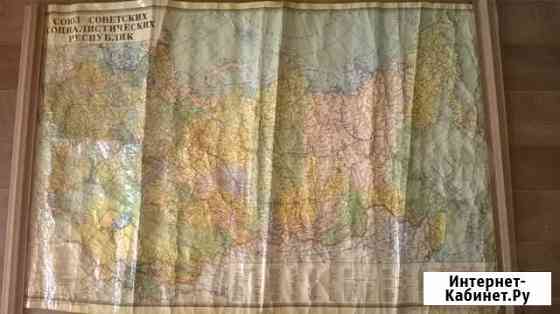 Карта СССР (ламинат) 1975 год Красноярск