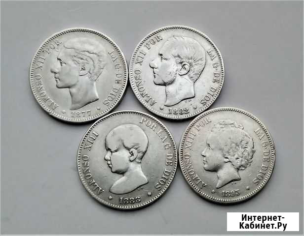 Испания 5 песет 1877-1893 г.г. / серебро - 4 шт Краснодар - изображение 1