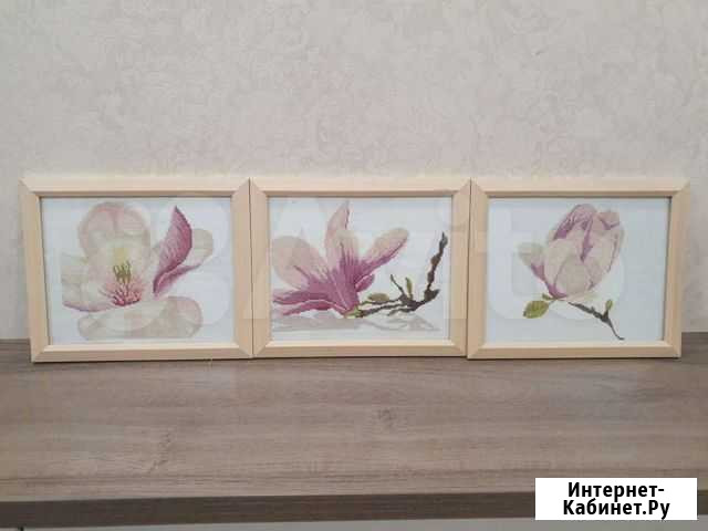 3 Картины с вышивкой. Рамы со стеклом Воронеж - изображение 1