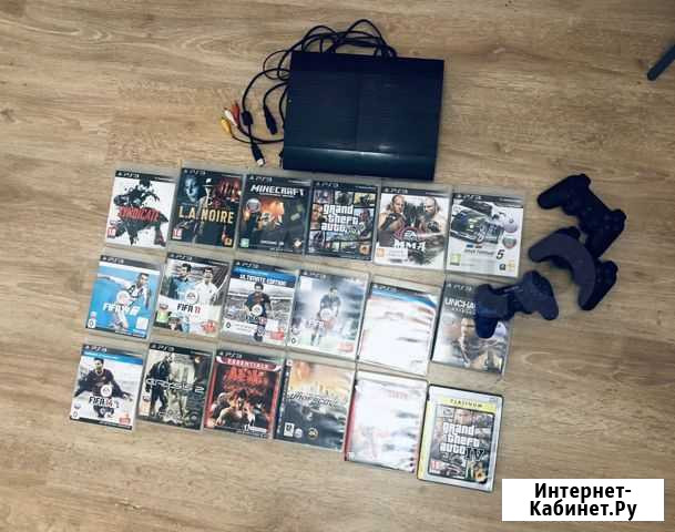 Sony PS3 super slim + 3 геймпада + 19 игр Санкт-Петербург - изображение 1